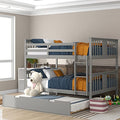 Twin Over Twin Solid Wood Bunk Bed with Stairs Slide Desk Storage Drawers Shelves Gray A670093