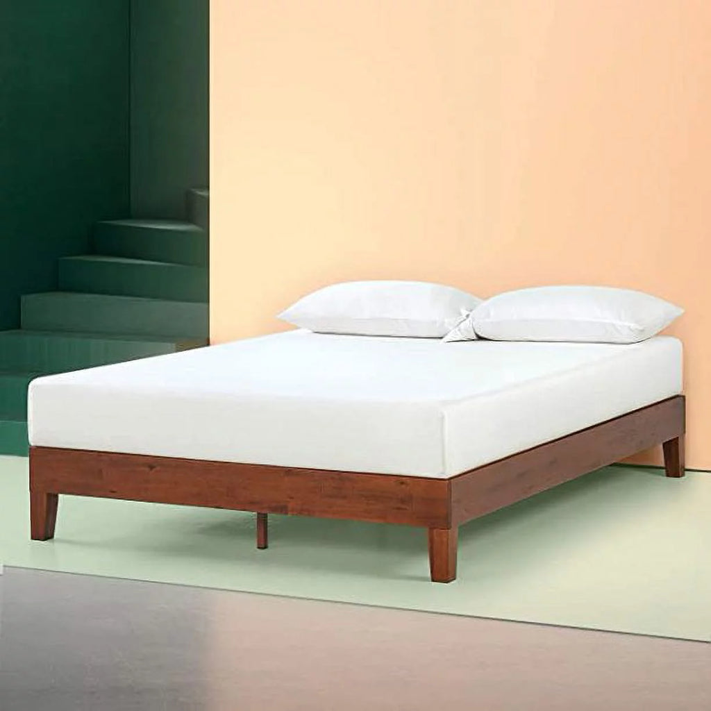 Antique Espresso Wood Platform Bed with Headboard I520