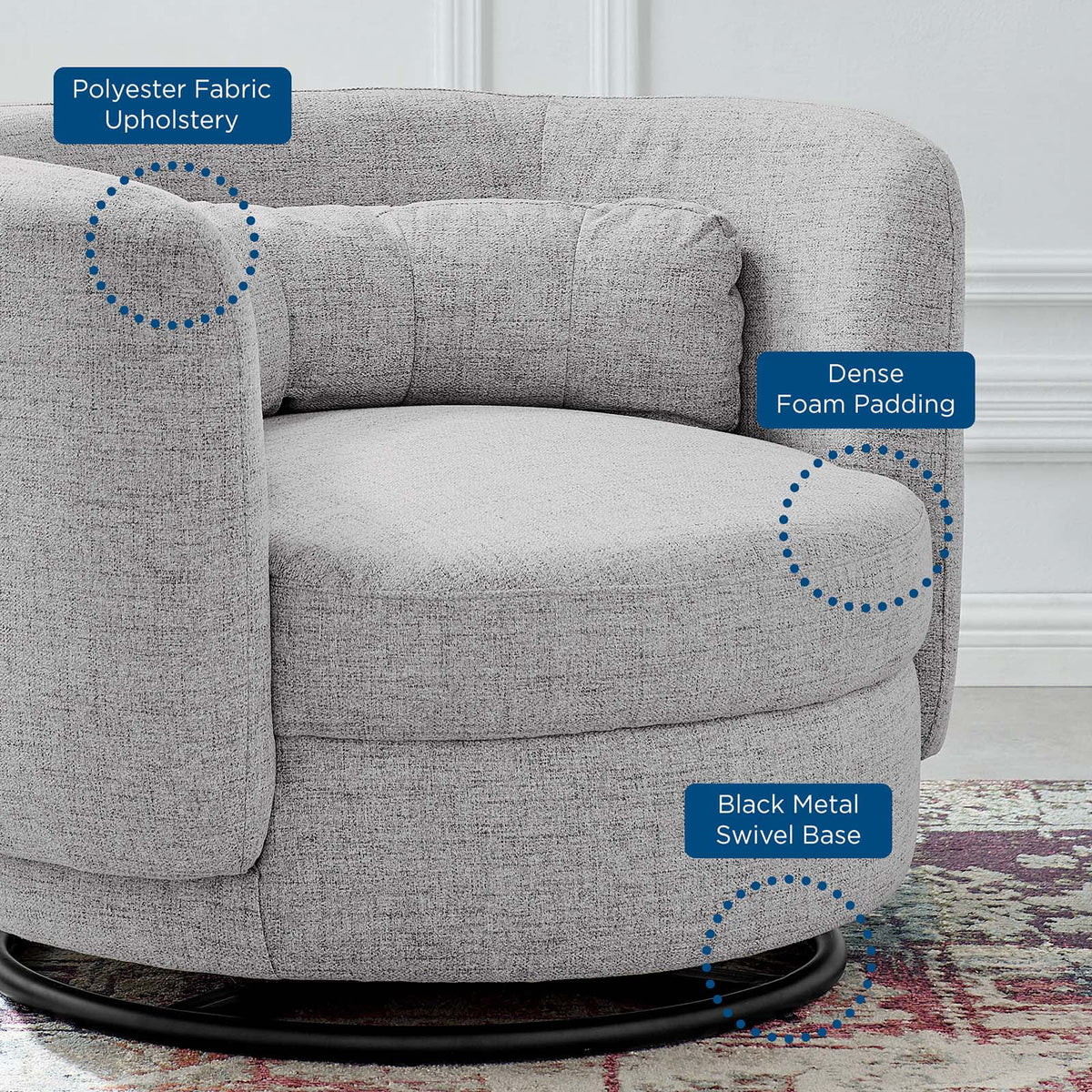 Black Grey Fabric Swivel Accent Chair L164