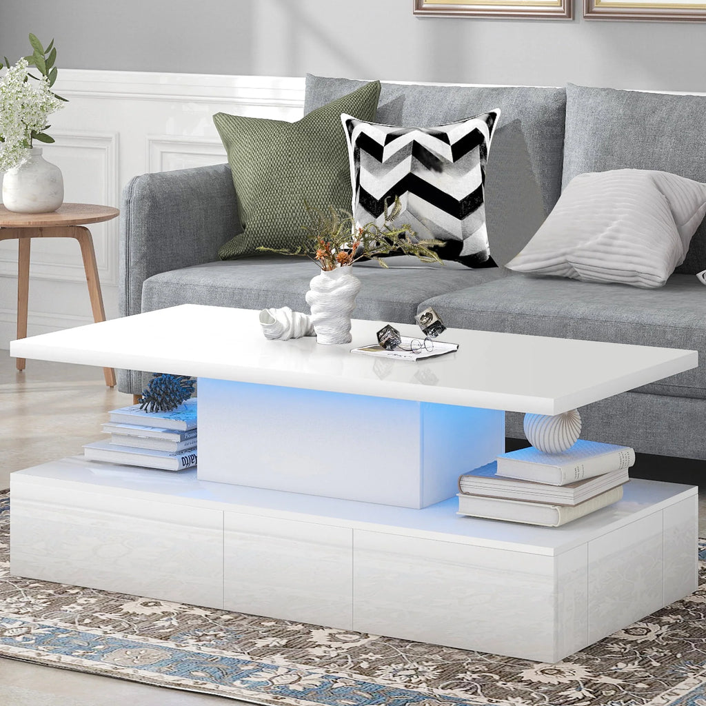 Black LED Coffee Table with 4 Drawers B678910