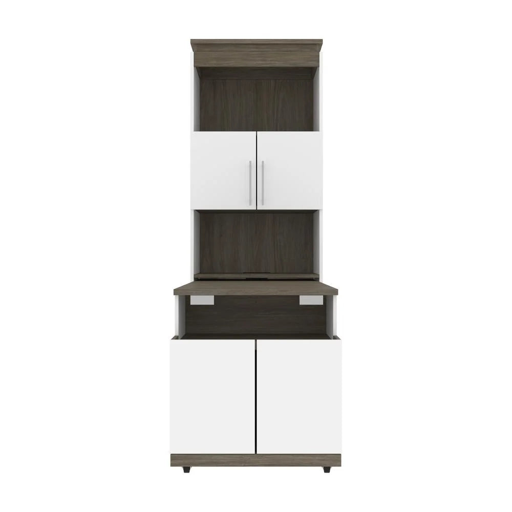 White & Walnut Grey Shelving Unit with Fold-Out Desk U2698
