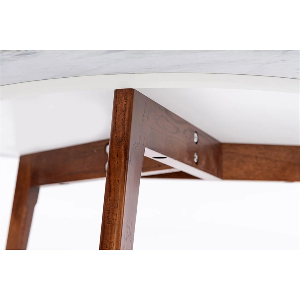 Round White Marble Coffee Table with Walnut Legs P795839