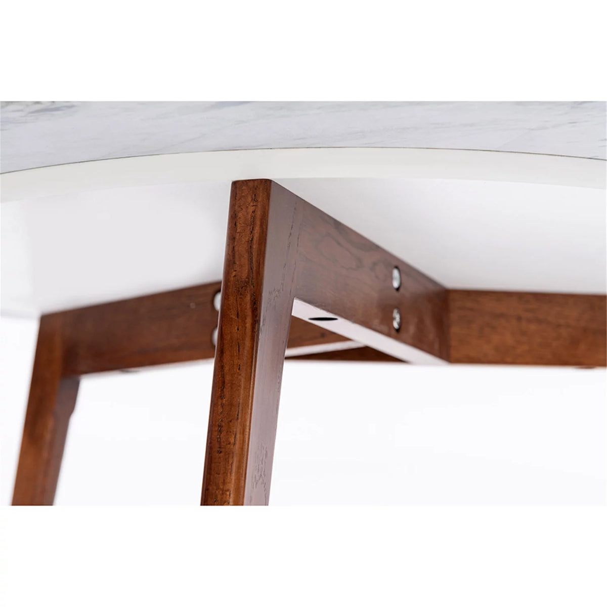 Round White Marble Coffee Table with Walnut Legs P795839