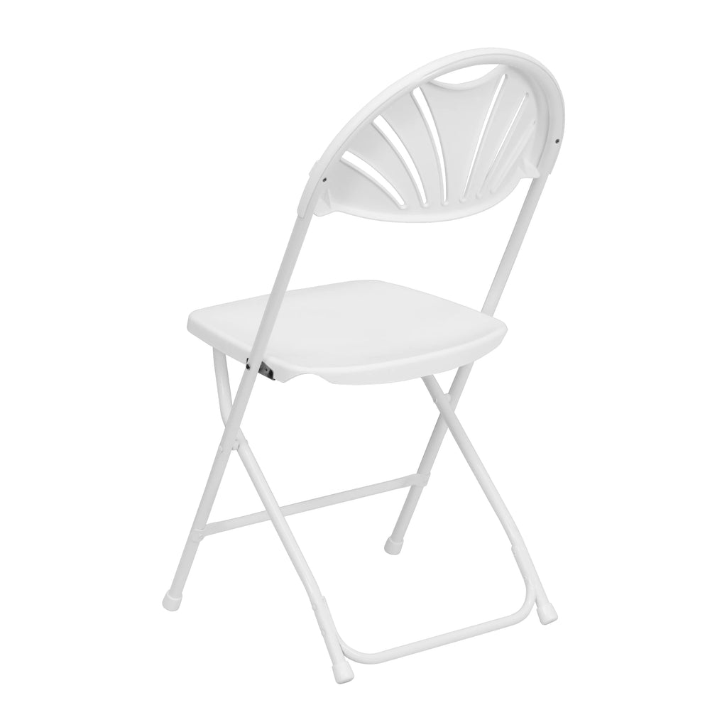 White Plastic Fan Back Folding Chair C14689