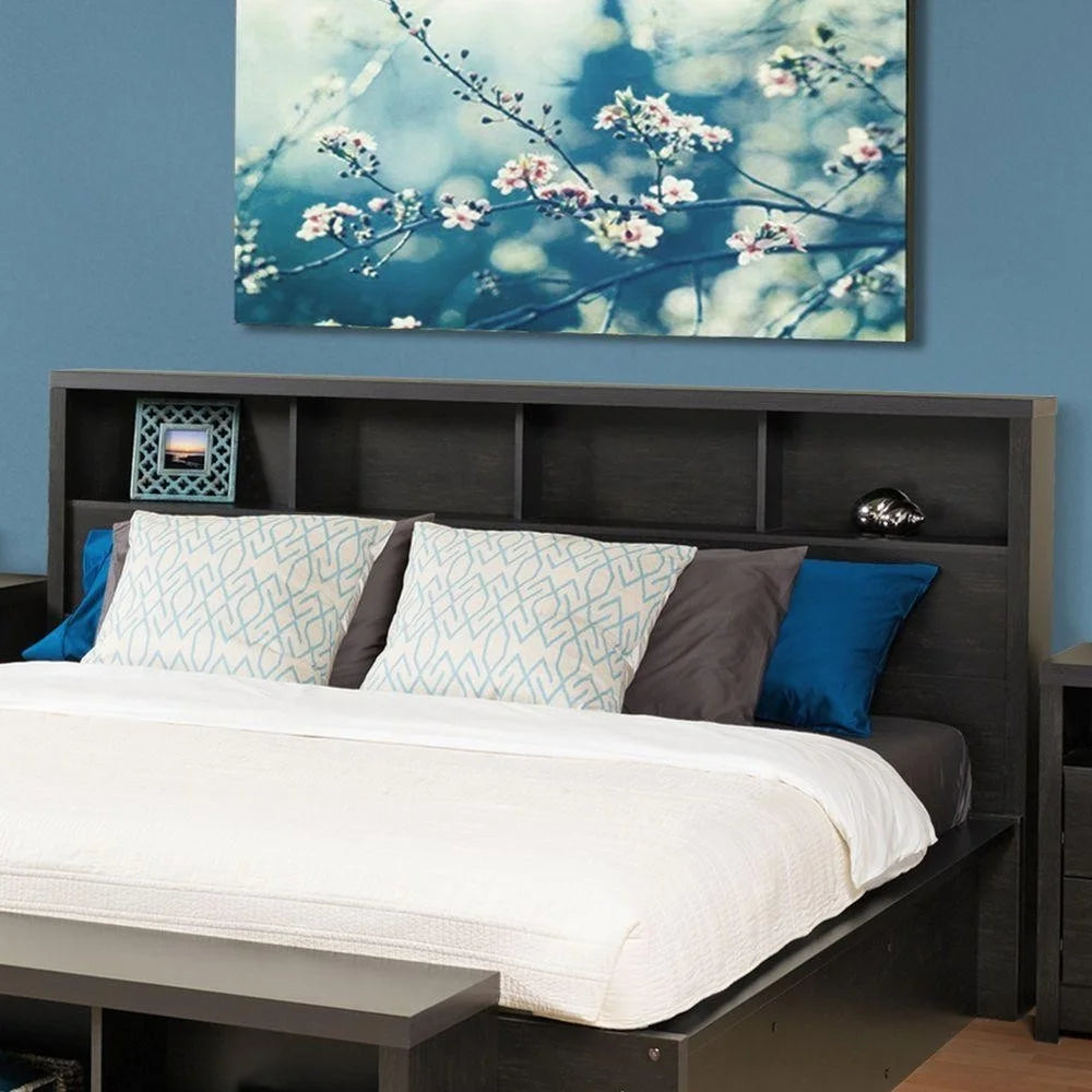 King Size Washed Black Wood Bookcase Headboard K8381