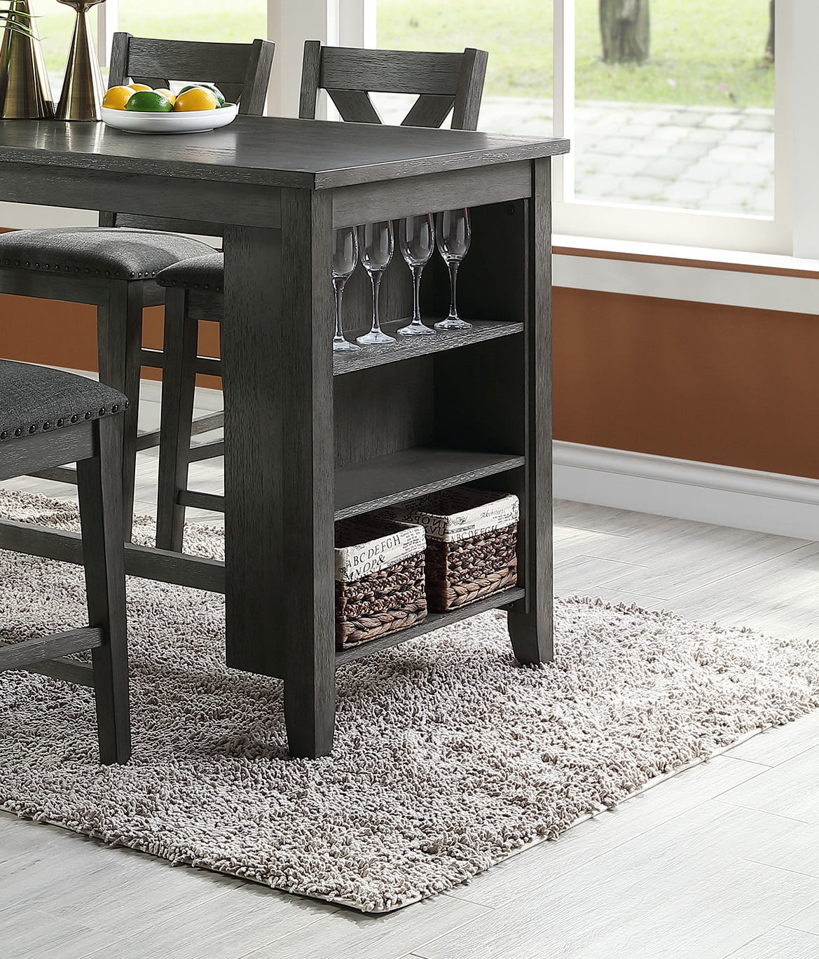 5pc Counter Height Dining Table with Storage Shelves U18902