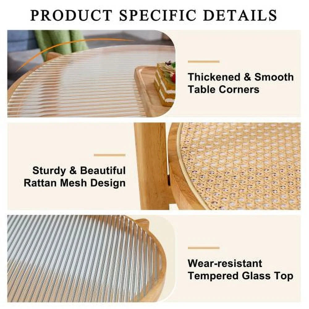 Round 2-Tier Glass Coffee Table with Solid Wood Legs H305692