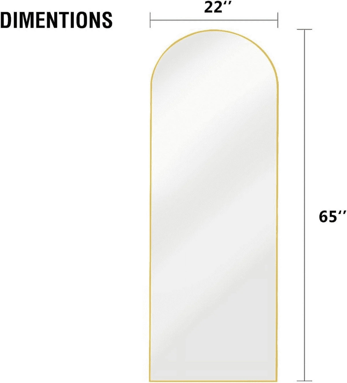 65"x22" Arched Full Length Mirror with Aluminum Frame P7608