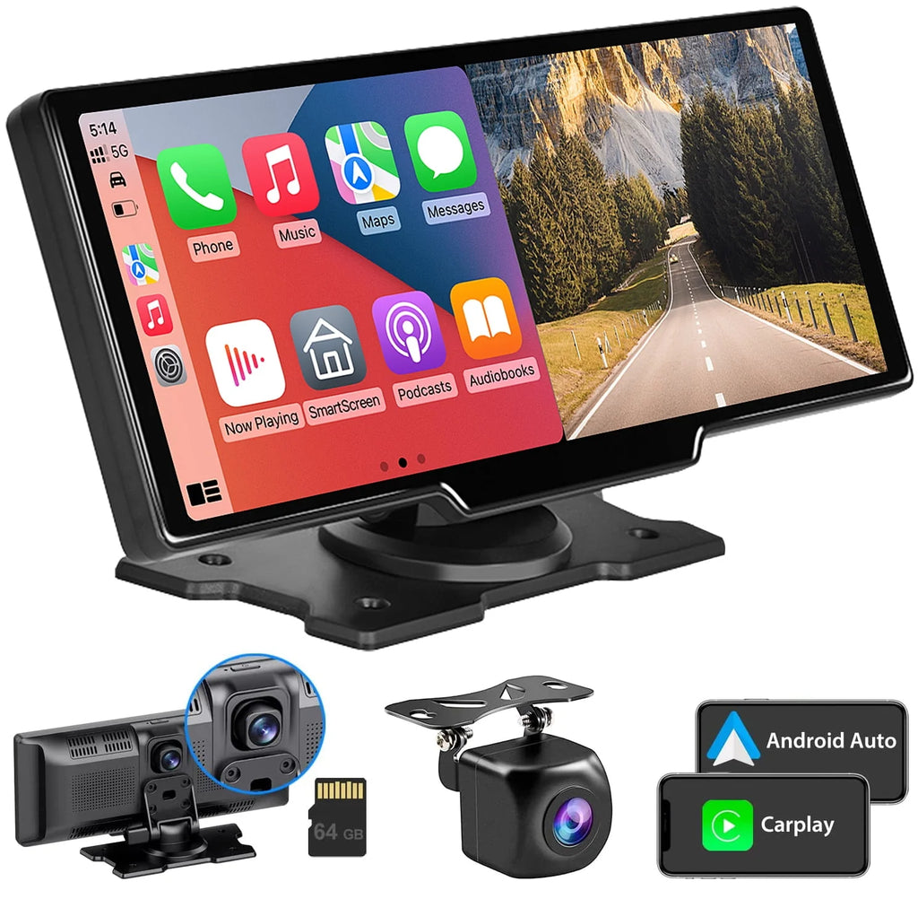 9.3 Portable Car Stereo with 2.5K Dash Cam and Backup Camera U100131
