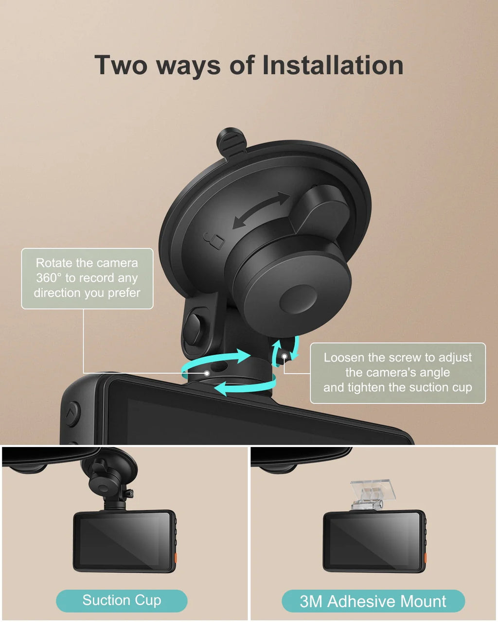 1080P Dash Cam with Night Vision, 3 Inch LCD, 170° Wide Angle U6366