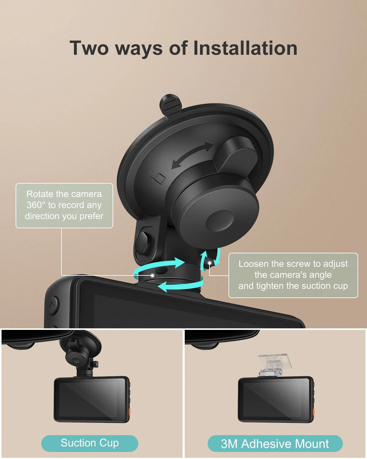 1080P Dash Cam with Night Vision, 3 Inch LCD, 170° Wide Angle U6366