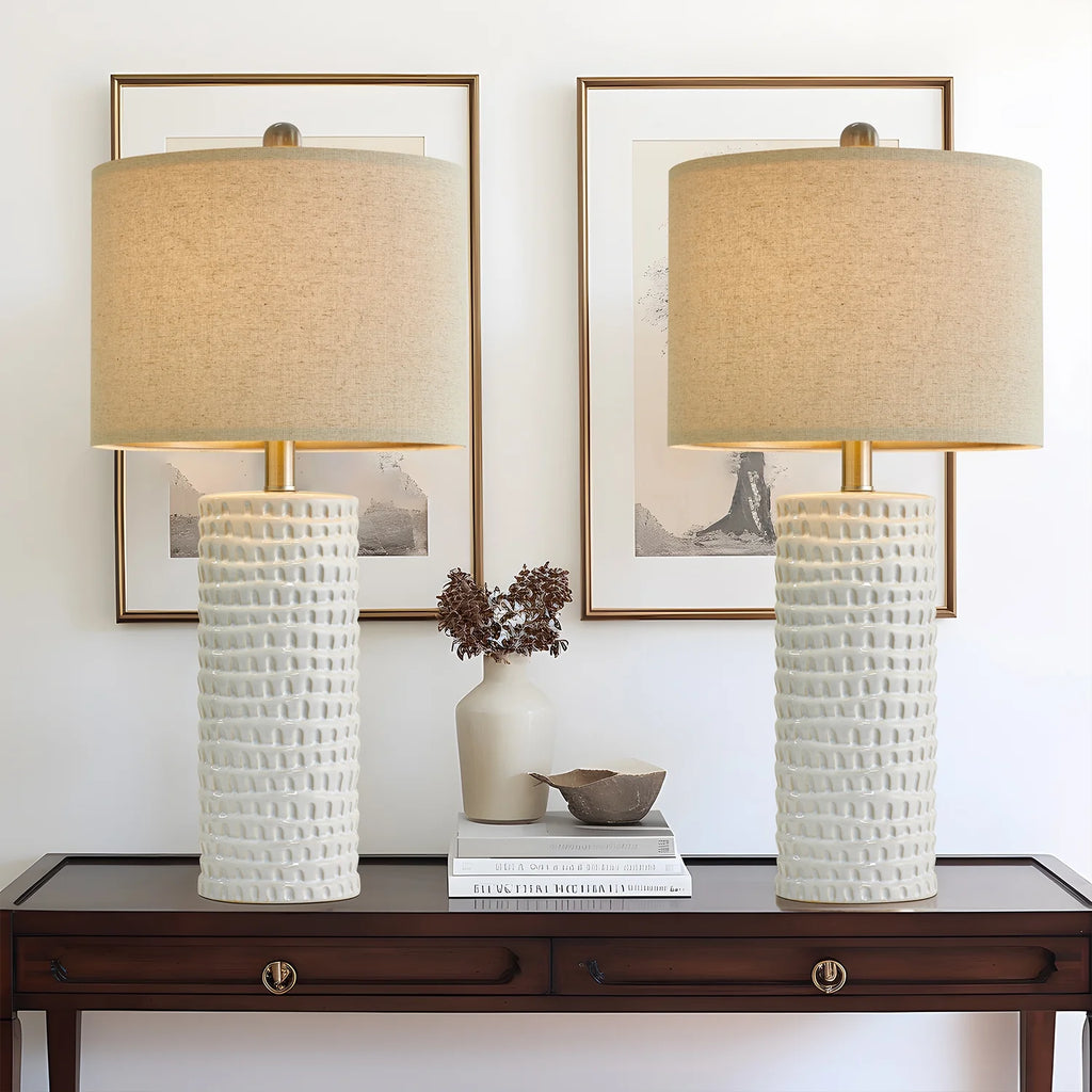 Ceramic Table Lamps Set of 2 White 24.5" Q37545