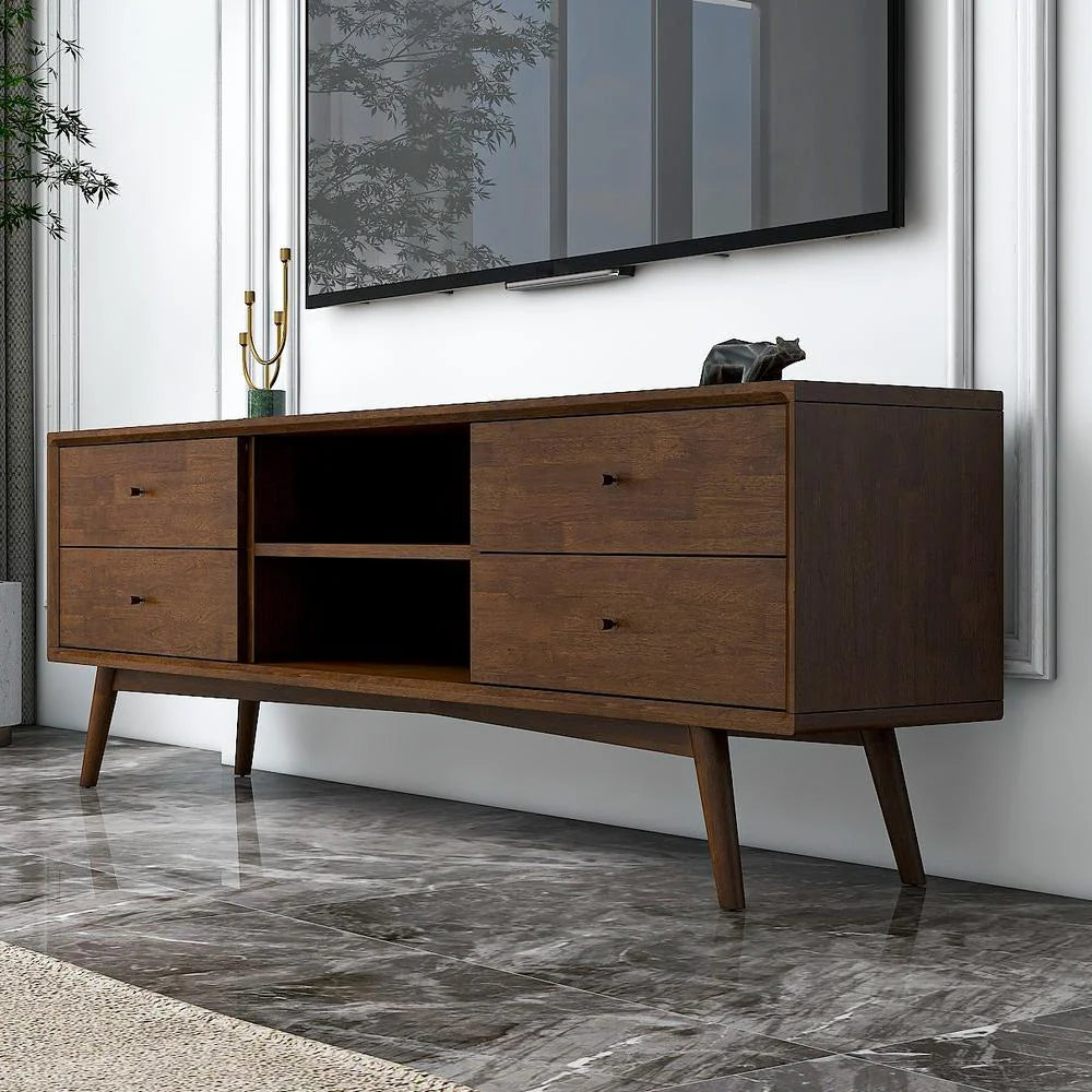 70.5" Mid-Century Walnut 4 Drawer Wood TV Stand O6958