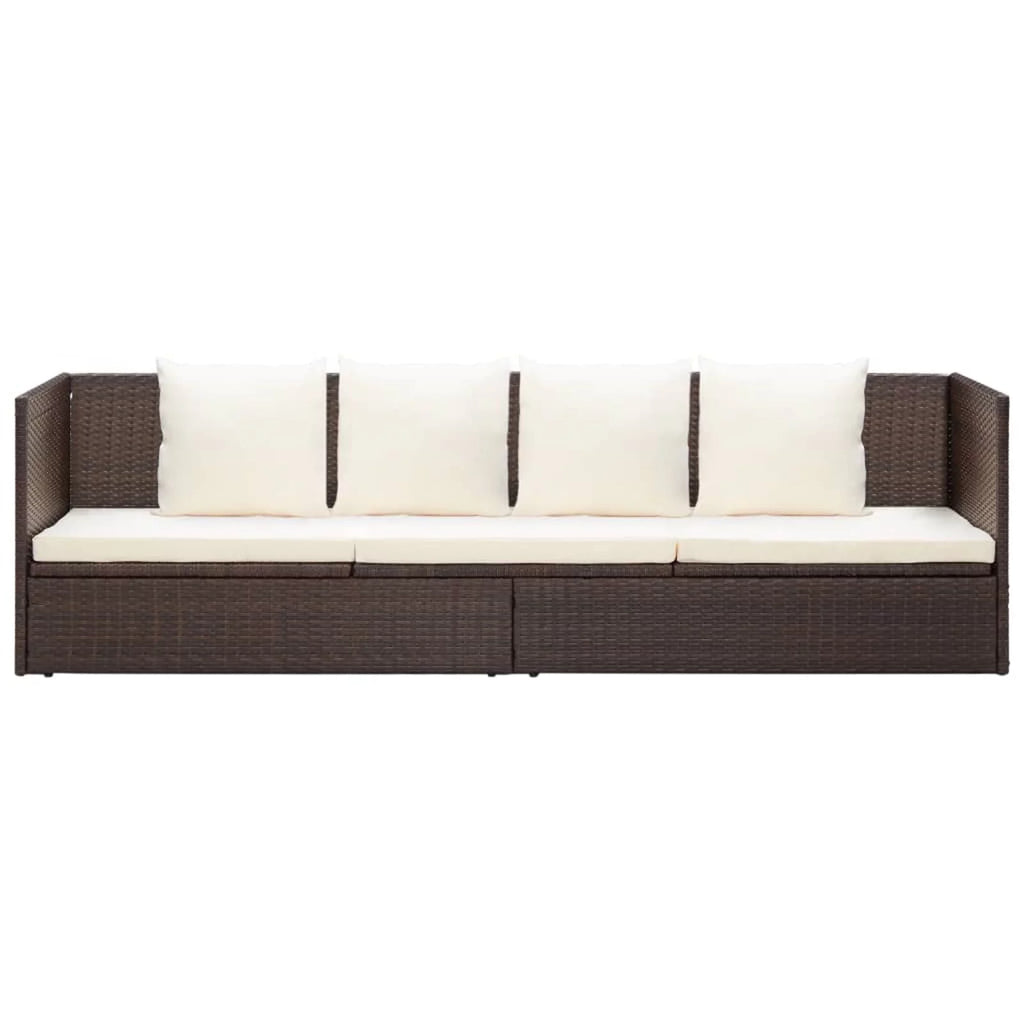 Outdoor Bed with Cushion Pillows Poly Rattan Brown C768