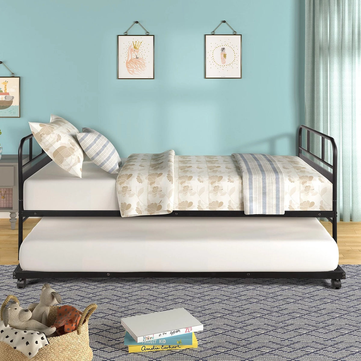 Black Twin Size Metal Daybed with Trundle W812