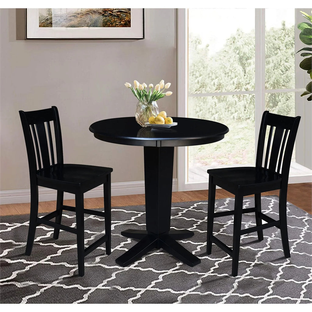 36" Solid Wood Round Top Dining Table with 2 Stools J222527