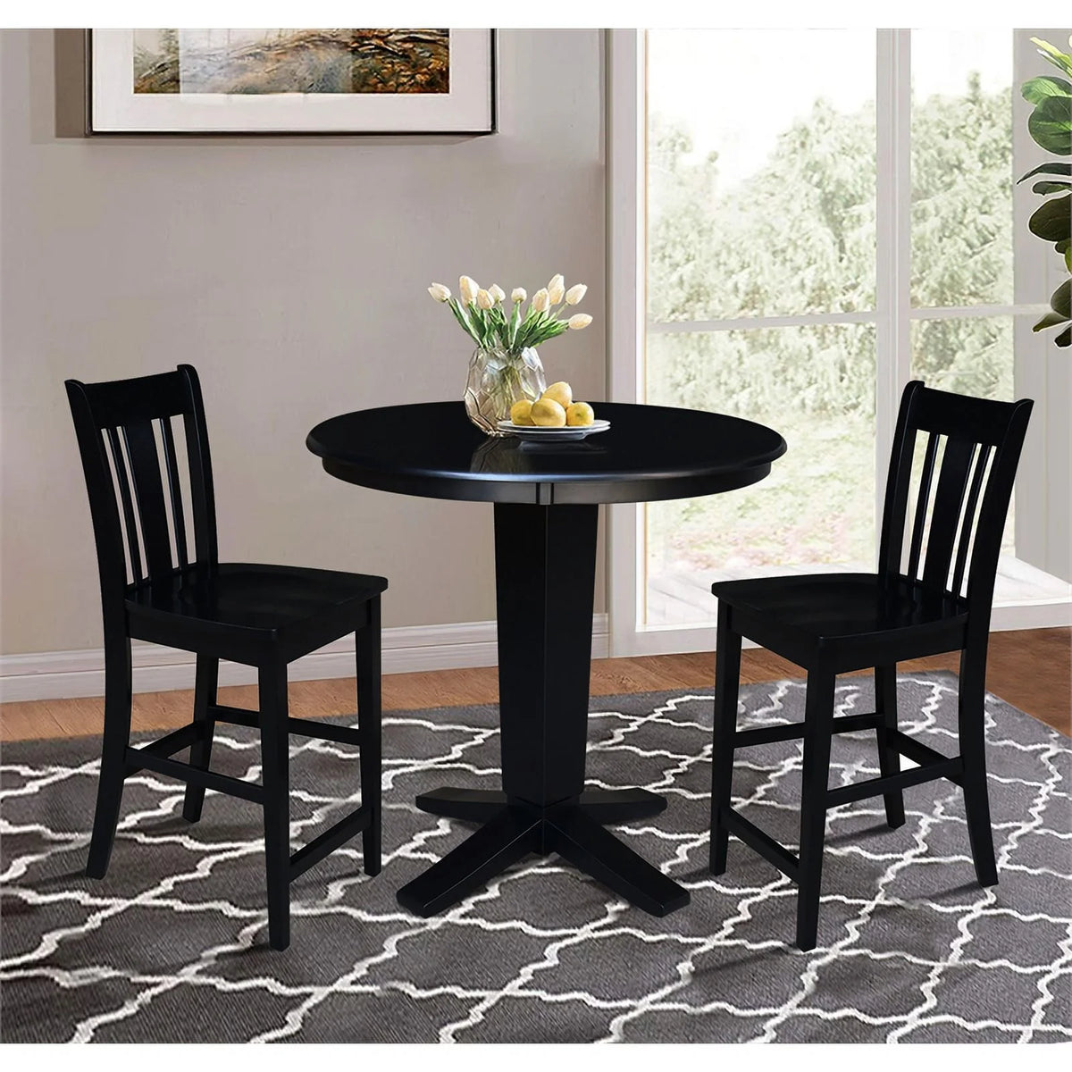 36" Solid Wood Round Top Dining Table with 2 Stools J222527