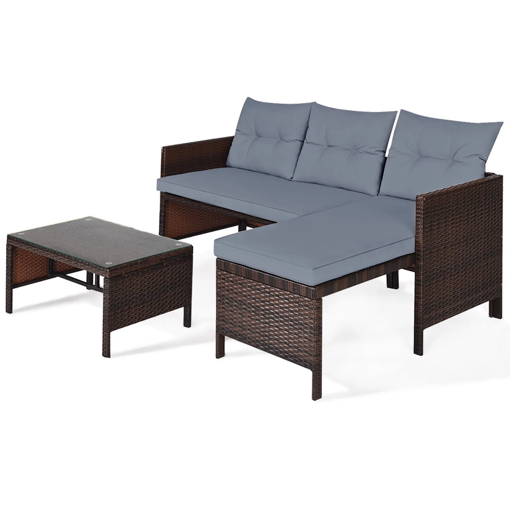 3 Pc Wicker Rattan Patio Sofa Set B73481