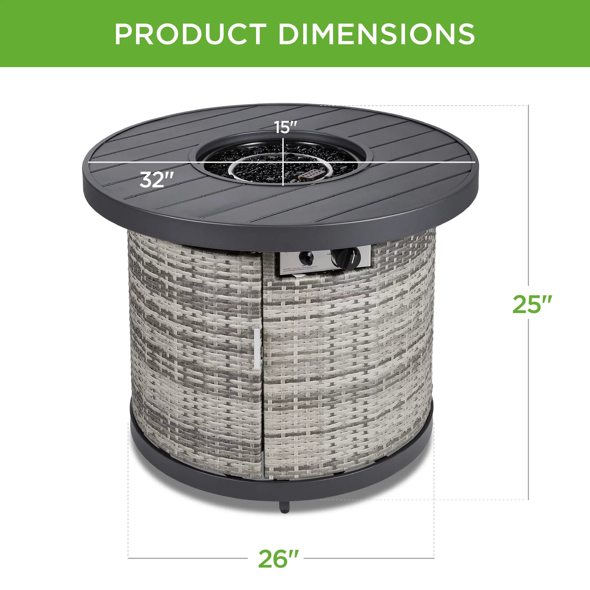 32in Round Gas Fire Pit Table Brown G66107