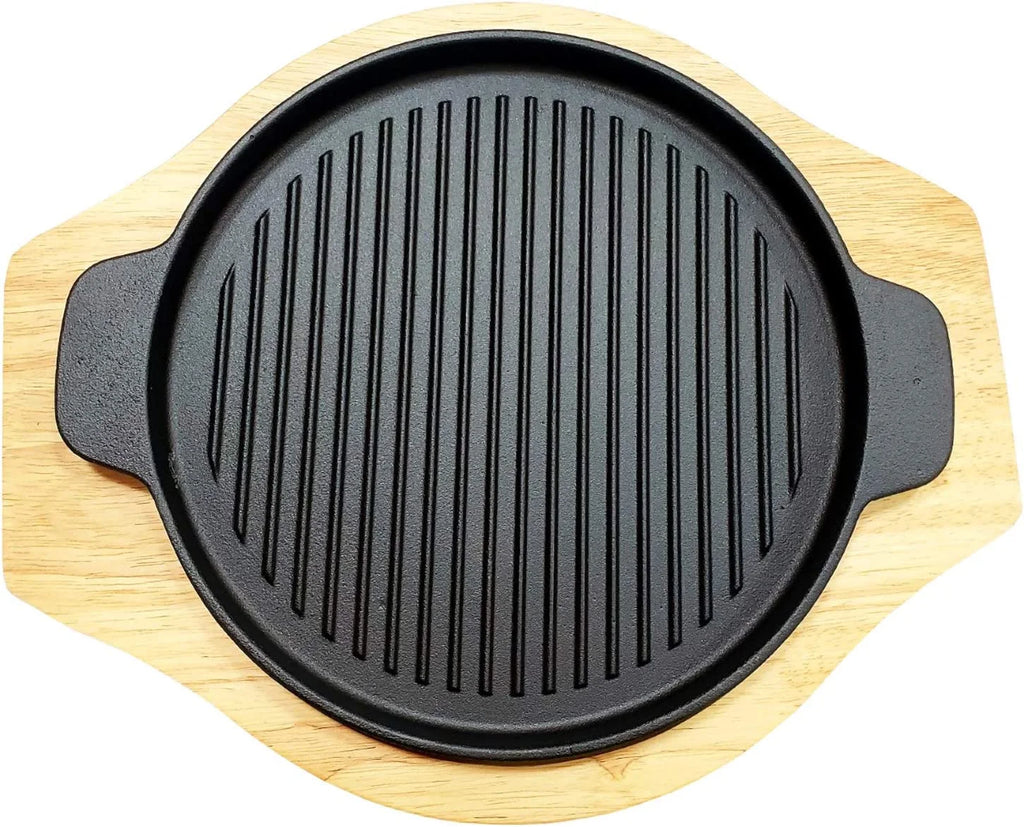 Cast Iron Grill Set with Rubber Wood Underliner O984