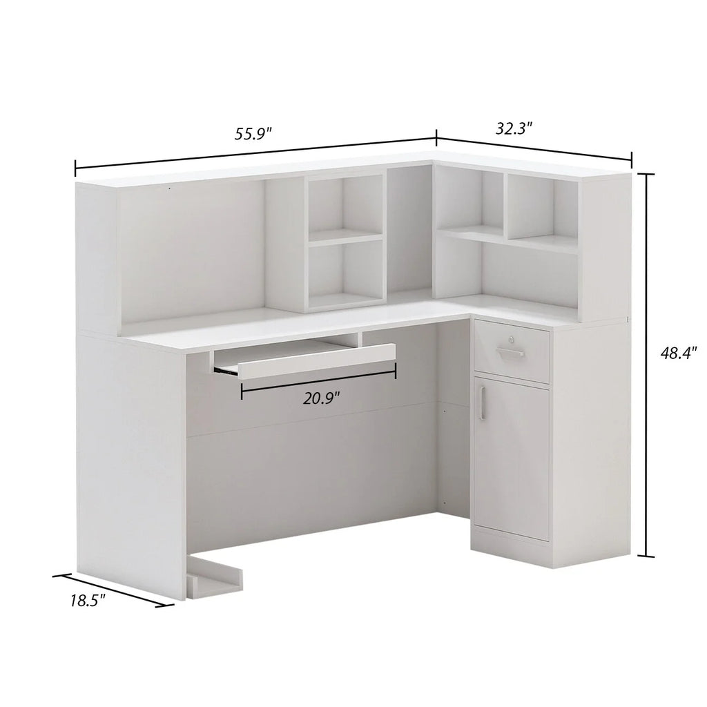 L-Shaped Reception Desk with Shelves and Drawers White E895714