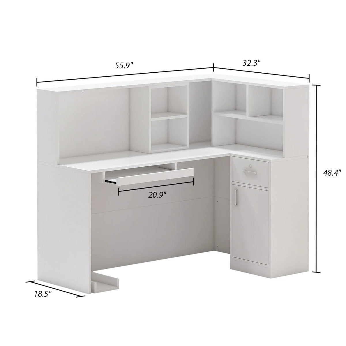 L-Shaped Reception Desk with Shelves and Drawers White E895714