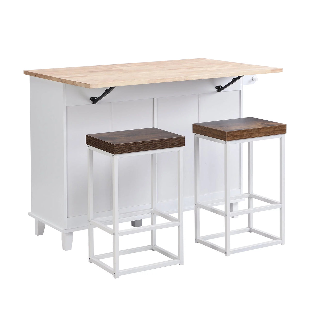 White Kitchen Island Set with 2 Seatings R287