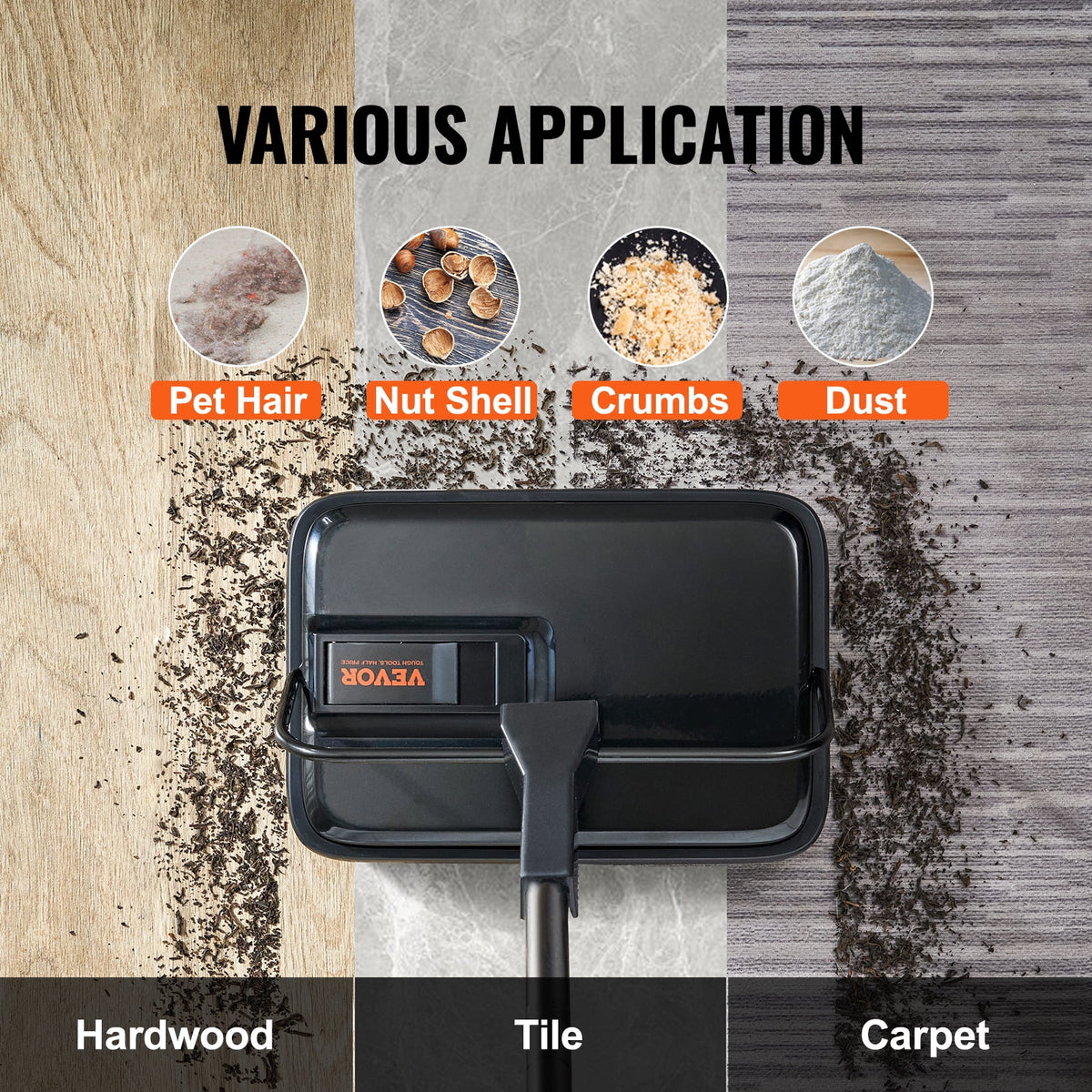Carpet Sweeper Manual 7.87 in Non Electric Horsehair Black X649