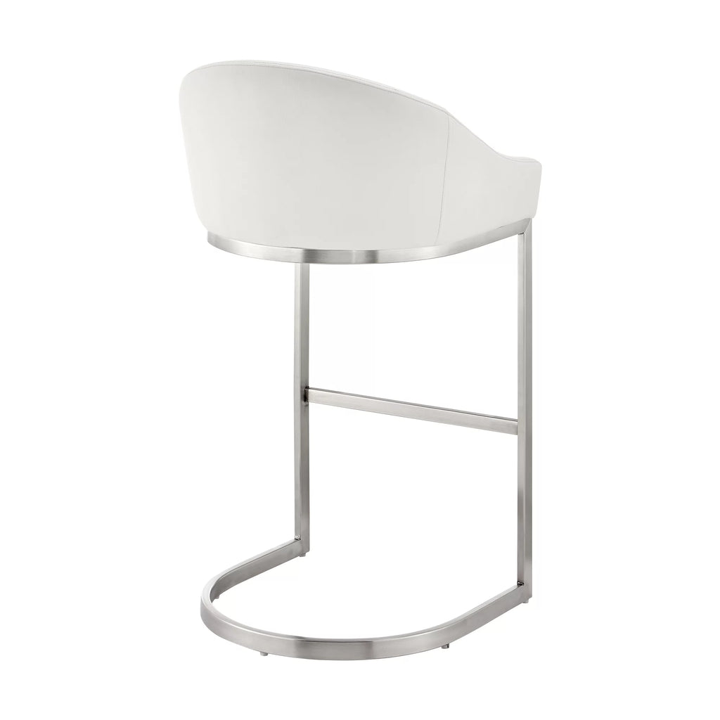 28 Inch White Faux Leather Metal Bar Stool C460