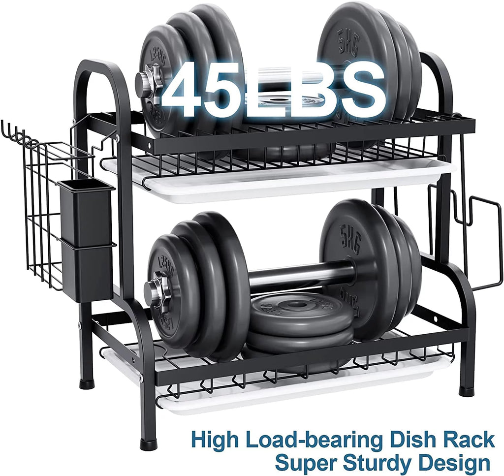 2-Tier Dish Drying Rack with Drain Board Tray W47275
