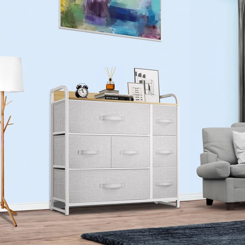 Light Gray 7 Drawer Fabric Dresser V87916