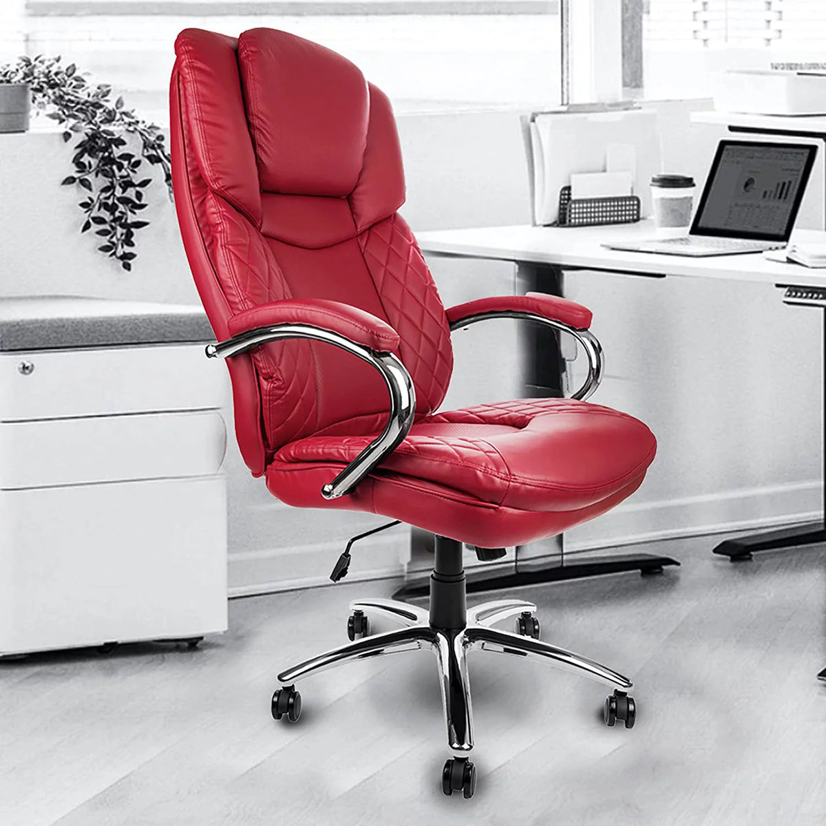 Big and Tall Red PU Leather Executive Office Chair 400lbs M3162