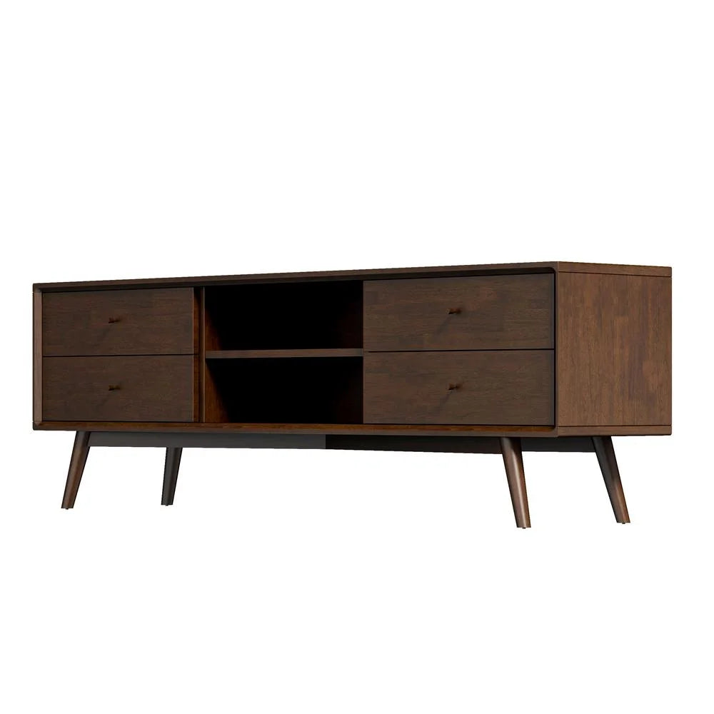 70.5" Mid-Century Walnut 4 Drawer Wood TV Stand O6958