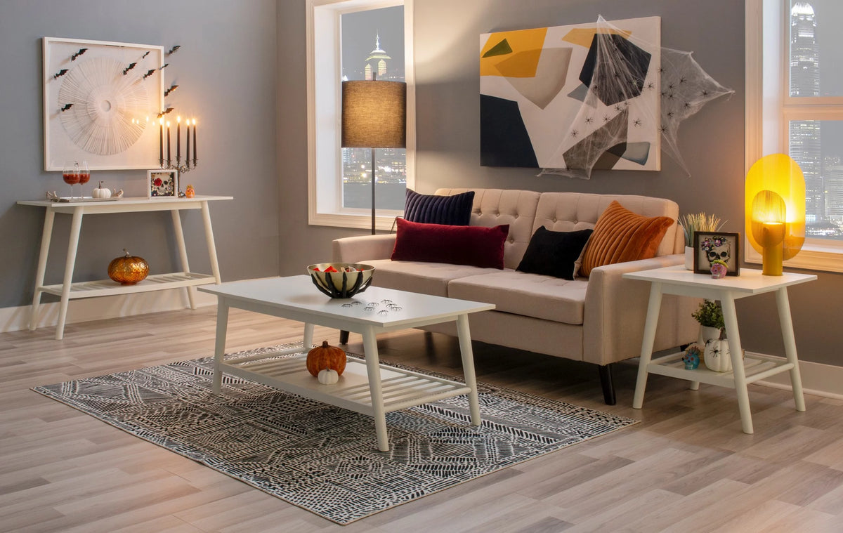 White Mid-Century Coffee Table with Shelf K196157