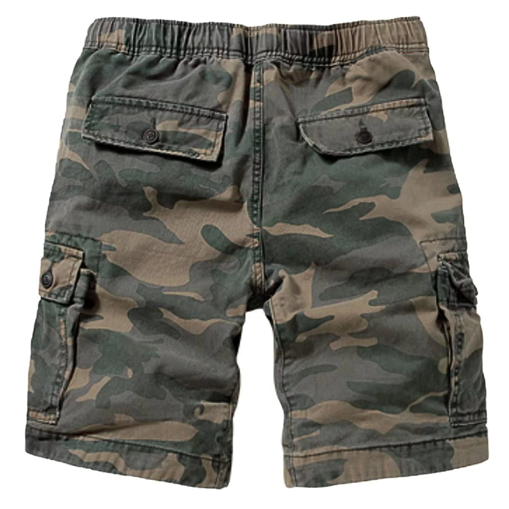 Camo Cargo Shorts with 6 Pockets Elastic Waist Khaki Camo 30 K930