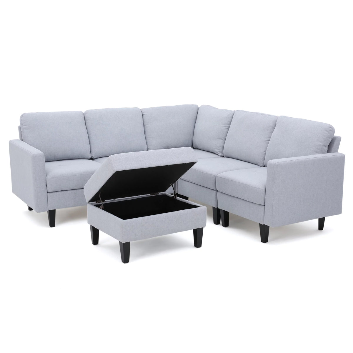 Light Gray Fabric 5 Seater Sectional Sofa with Storage Ottoman J17721