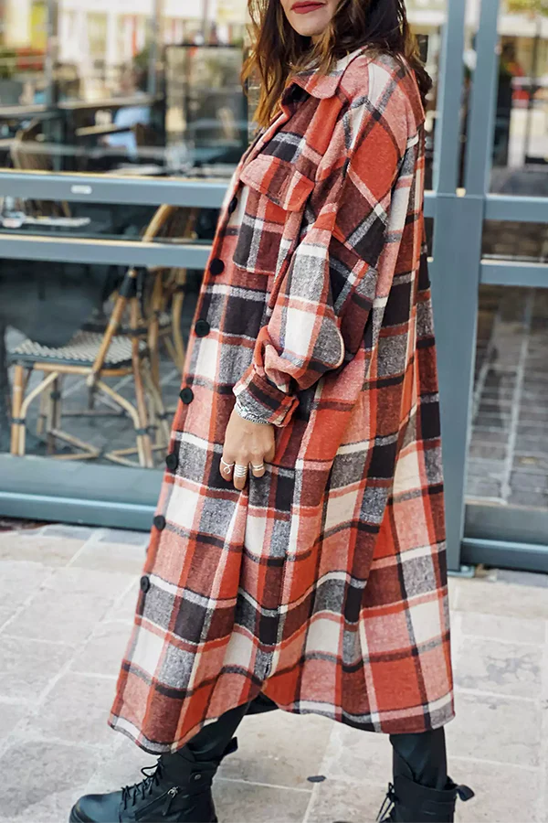 Plaid Button Pocket Shirt Collar Outerwear T320