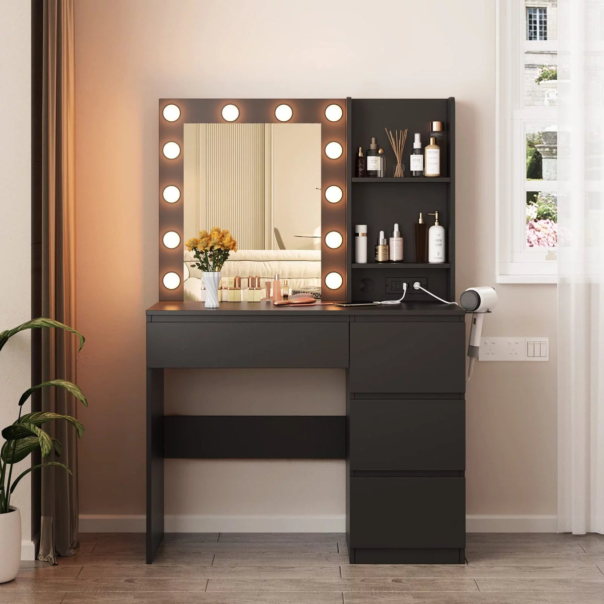 Black 4 Drawer Makeup Vanity Table M4228