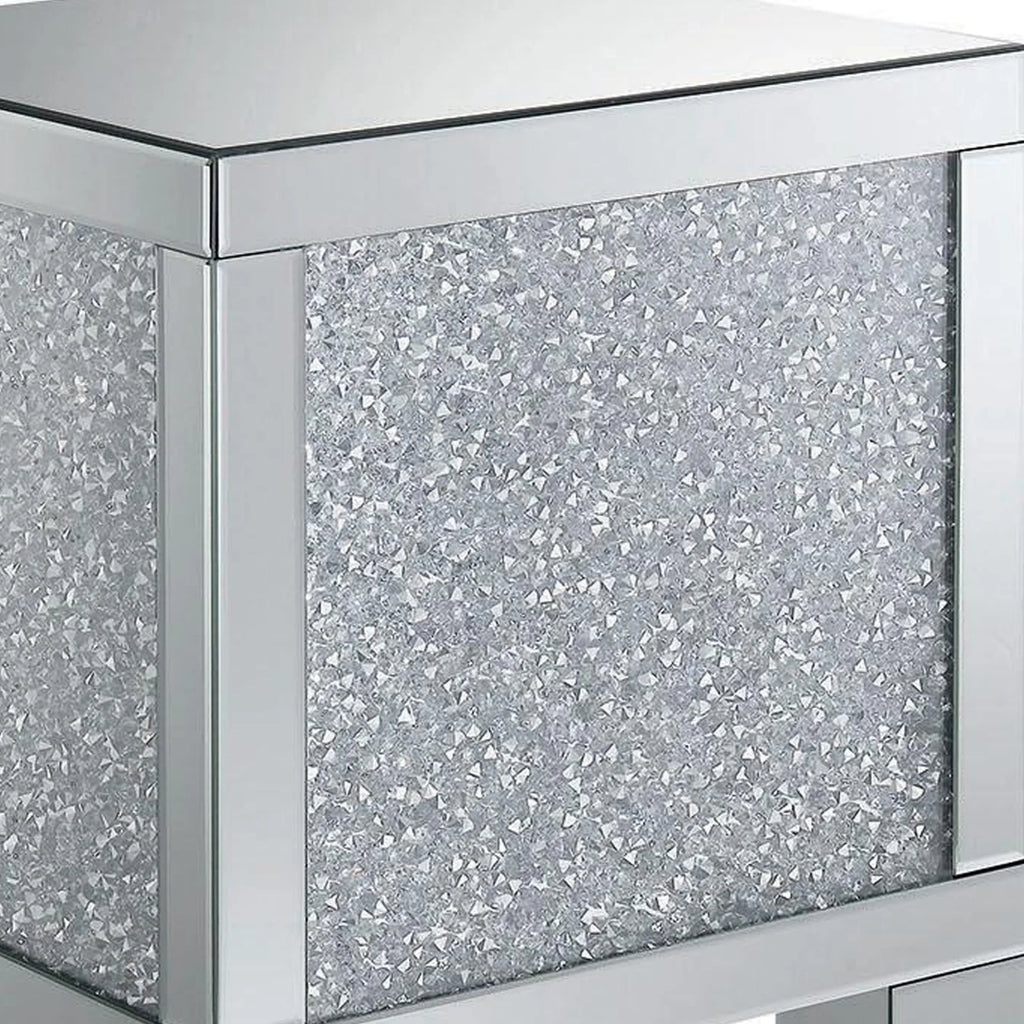 Wooden End Table with Mirrored Panel L355