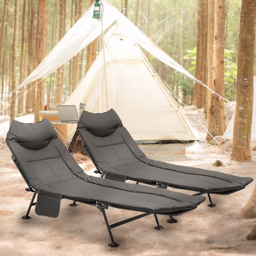 Black Set of 2 Adjustable Reclining Camping Bed with Carry Bag R86718