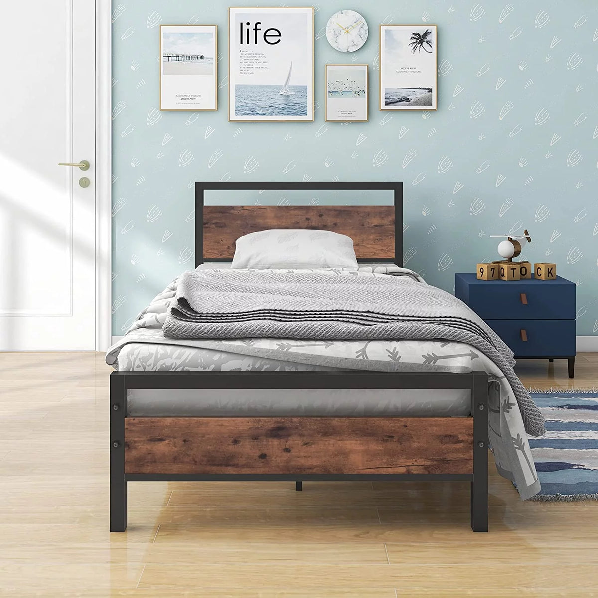King Size Wood Platform Bed Frame with Storage A443144