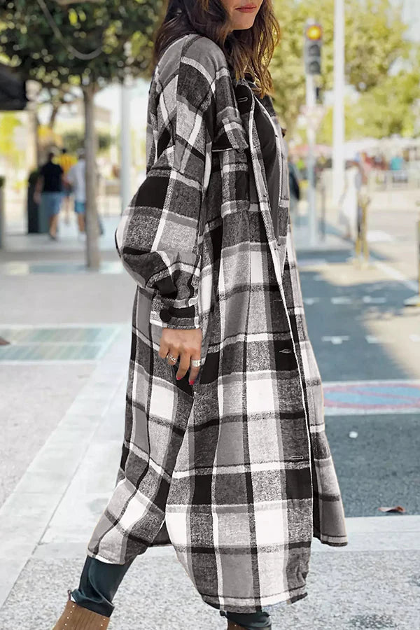 Plaid Button Pocket Shirt Collar Outerwear T320