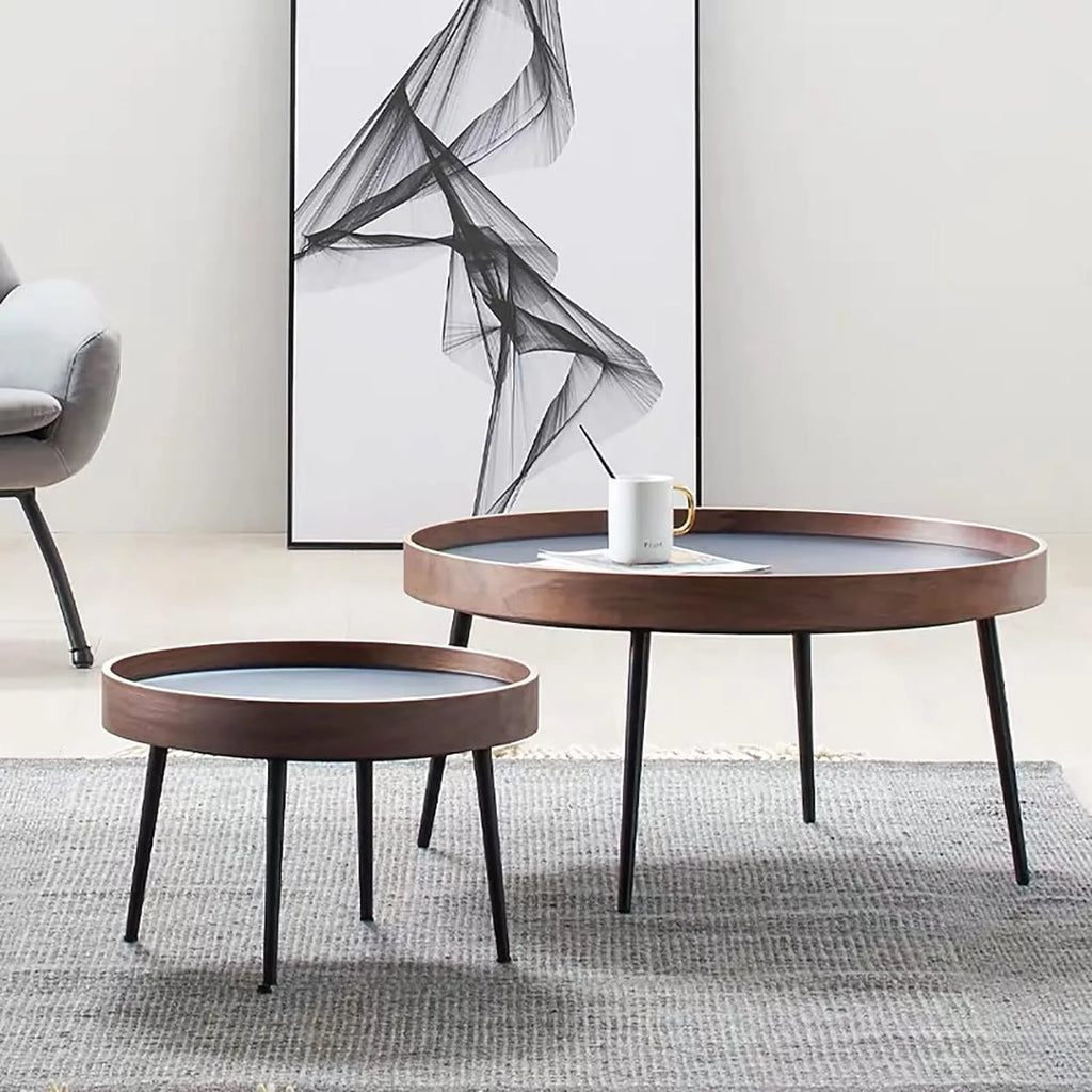 Round Wooden Nesting Coffee Table Set with Metal Frame E3179