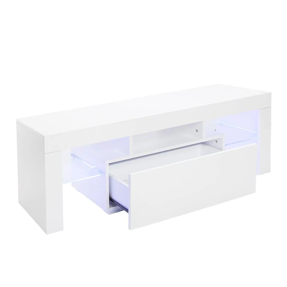 White High Gloss TV Stand with LED Shelf and Drawers D619