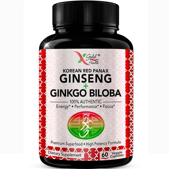 1200mg Korean Red Panax Ginseng + Ginkgo Biloba Vegan Capsules C79791