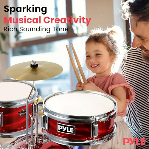 3 Piece Kids Drum Set with Bass Drum, Snare, Tom, Cymbal, Throne, Drumsticks B891