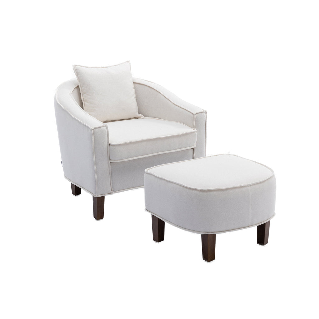 Beige Linen Upholstered Accent Chair with Ottoman L7246