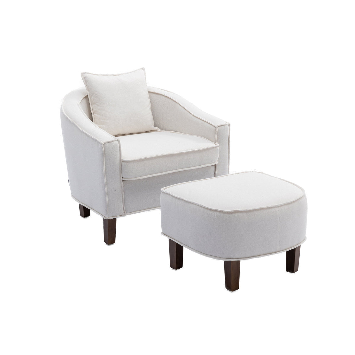 Beige Linen Upholstered Accent Chair with Ottoman L7246