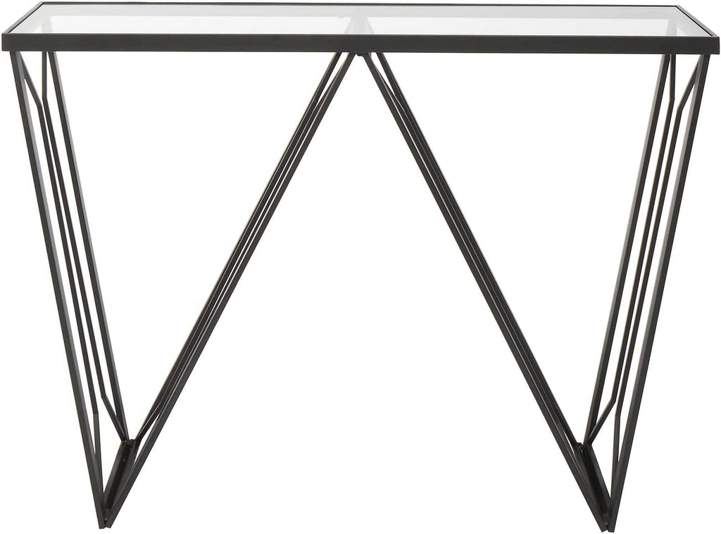Glass Console Table Narrow Sofa Table Black Metal Frame X7826