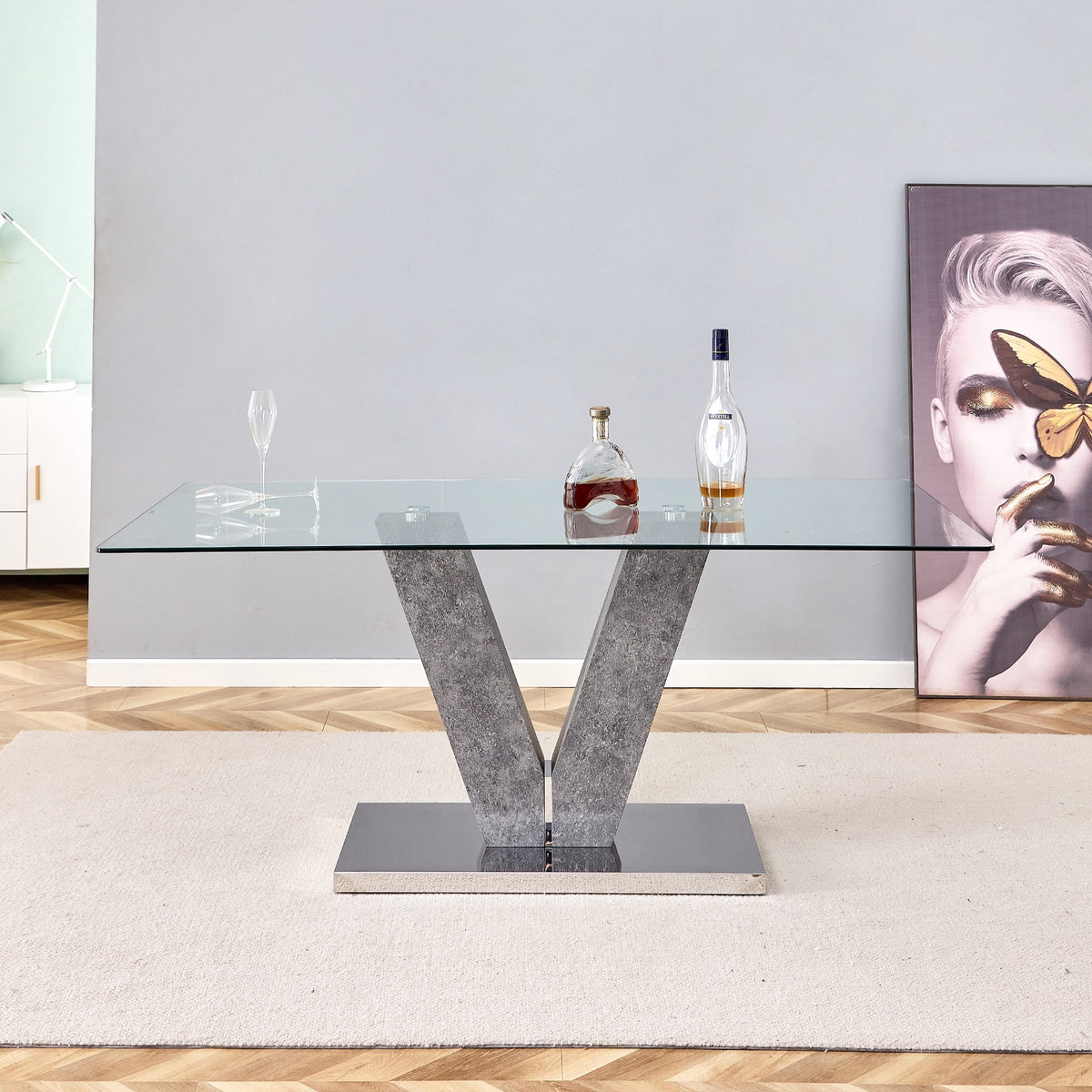 Modern Minimalist Rectangular Glass Dining Table for 6-8 O51242